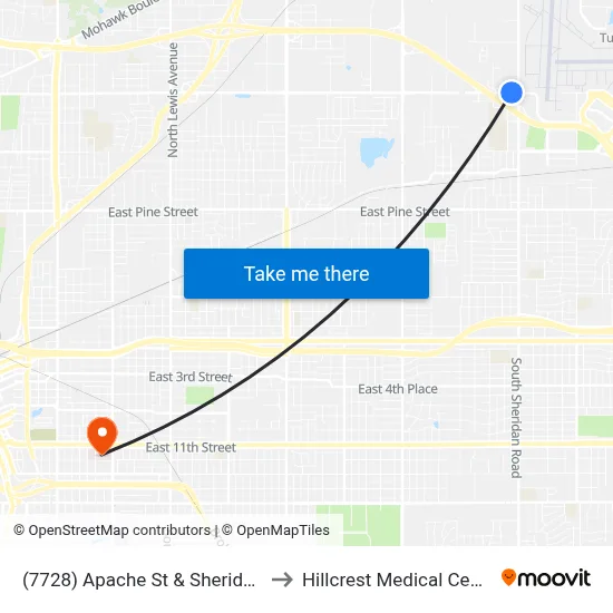 (7728) Apache St & Sheridan Rd Wb to Hillcrest Medical Center - ER map