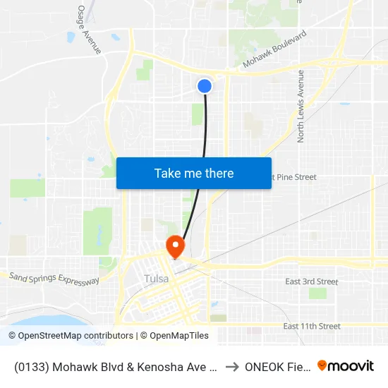 (0133) Mohawk Blvd & Kenosha Ave Eb to ONEOK Field map