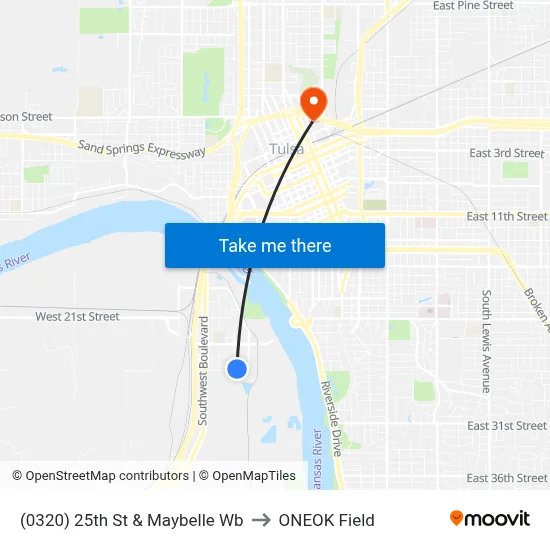 (0320) 25th St & Maybelle Wb to ONEOK Field map