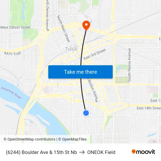 (6244) Boulder Ave & 15th St Nb to ONEOK Field map