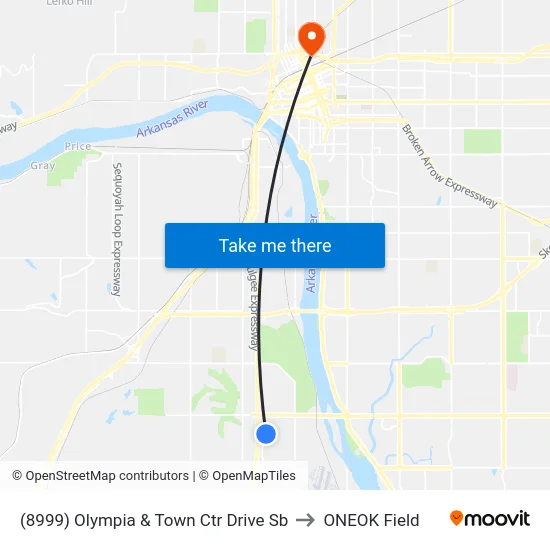 (8999) Olympia & Town Ctr Drive Sb to ONEOK Field map