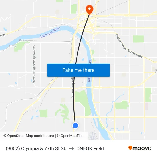 (9002) Olympia & 77th St Sb to ONEOK Field map