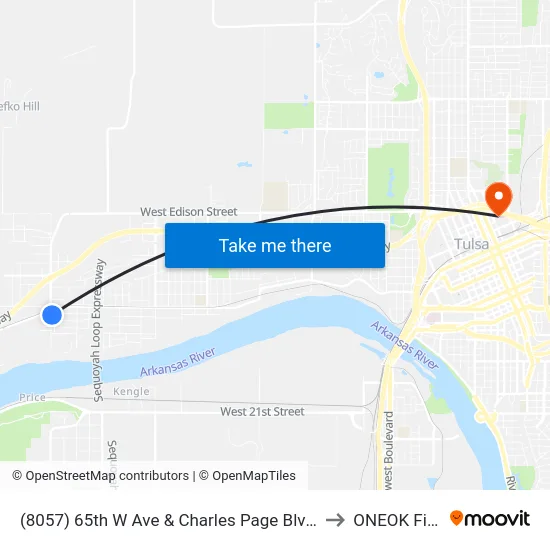 (8057) 65th W Ave & Charles Page Blvd Wb to ONEOK Field map