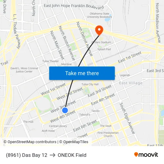 (8961) Das Bay 12 to ONEOK Field map