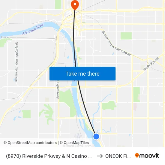 (8970) Riverside Prkway & N Casino Drive to ONEOK Field map