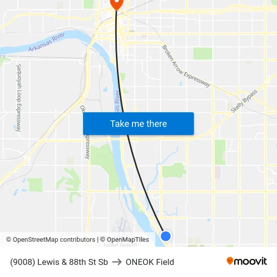 (9008) Lewis & 88th St Sb to ONEOK Field map