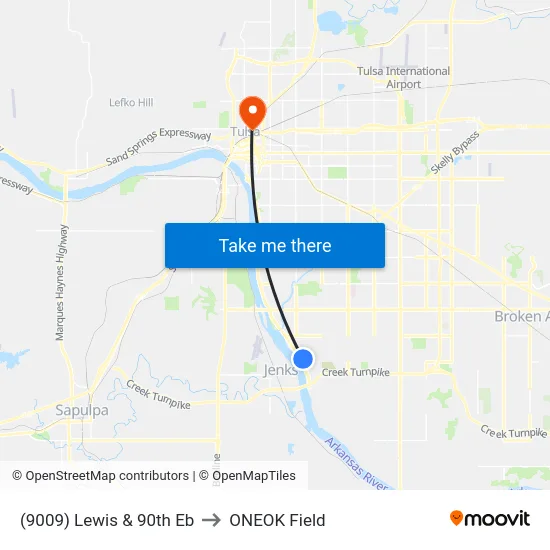 (9009) Lewis & 90th Eb to ONEOK Field map