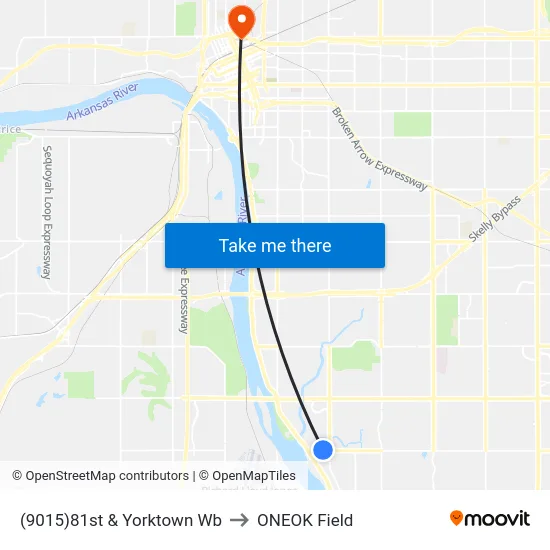 (9015)81st & Yorktown Wb to ONEOK Field map
