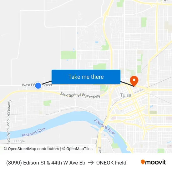 (8090) Edison St & 44th W Ave Eb to ONEOK Field map