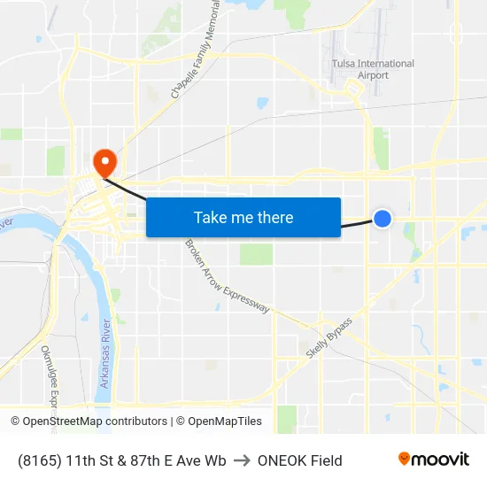 (8165) 11th St & 87th E Ave Wb to ONEOK Field map