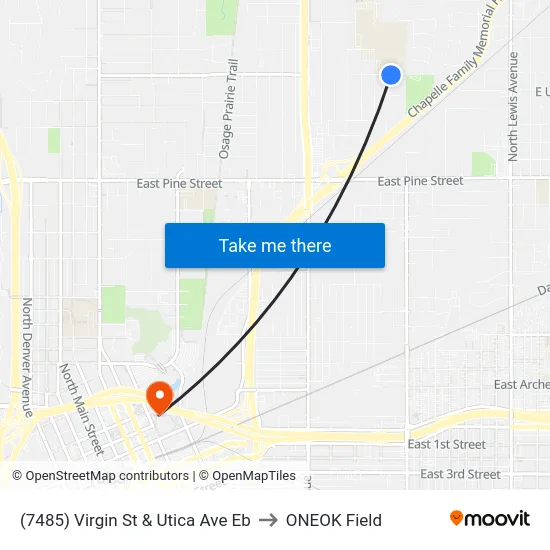 (7485) Virgin St & Utica Ave Eb to ONEOK Field map