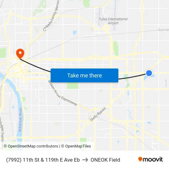 (7992) 11th St & 119th E Ave Eb to ONEOK Field map