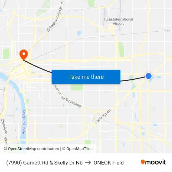 (7990) Garnett Rd & Skelly Dr Nb to ONEOK Field map