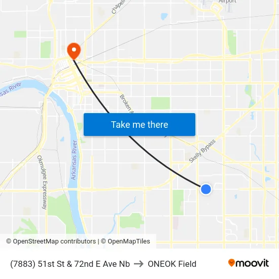 (7883) 51st St & 72nd E Ave Nb to ONEOK Field map