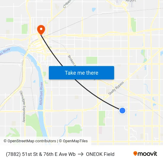 (7882) 51st St & 76th E Ave Wb to ONEOK Field map