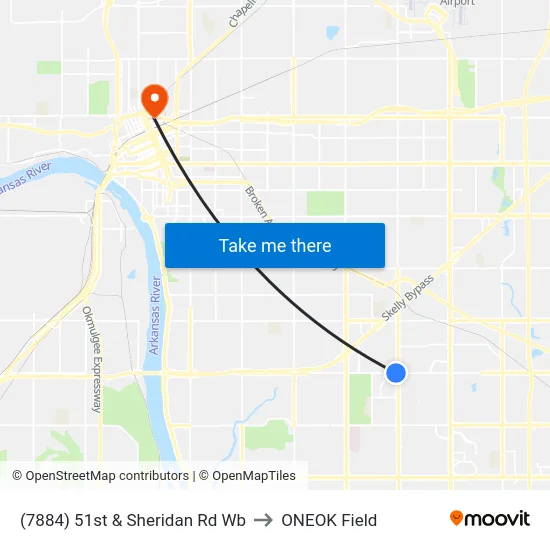 (7884) 51st & Sheridan Rd Wb to ONEOK Field map