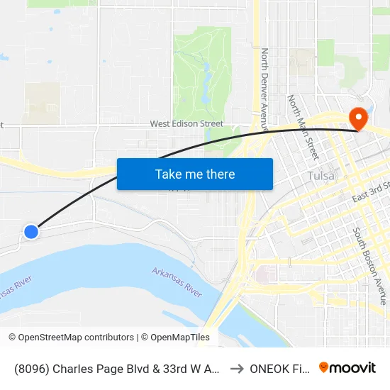 (8096) Charles Page Blvd & 33rd W Ave Eb to ONEOK Field map