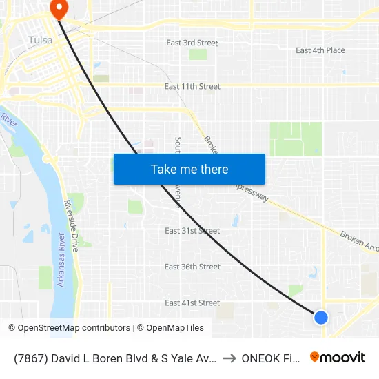 (7867) David L Boren Blvd & S Yale Ave W to ONEOK Field map