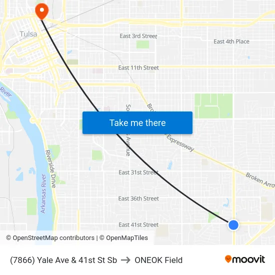 (7866) Yale Ave & 41st St Sb to ONEOK Field map