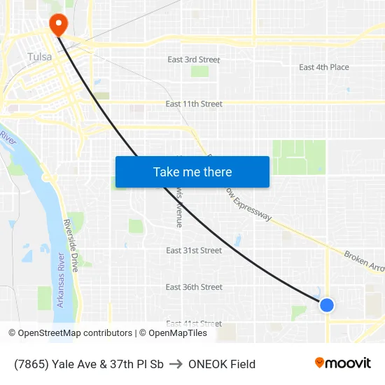 (7865) Yale Ave & 37th Pl Sb to ONEOK Field map