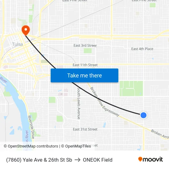 (7860) Yale Ave & 26th St Sb to ONEOK Field map