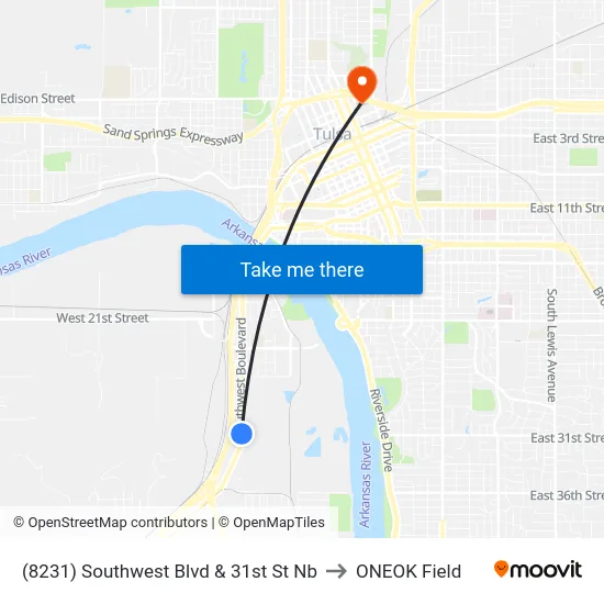 (8231) Southwest Blvd & 31st St Nb to ONEOK Field map