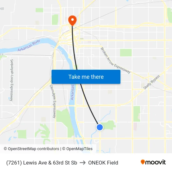 (7261) Lewis Ave & 63rd St Sb to ONEOK Field map
