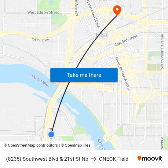 (8235) Southwest Blvd & 21st St Nb to ONEOK Field map