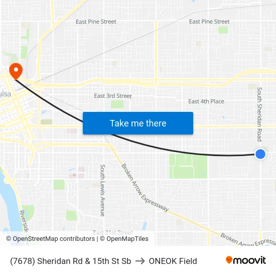 (7678) Sheridan Rd & 15th St Sb to ONEOK Field map