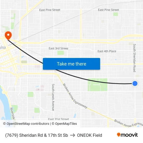 (7679) Sheridan Rd & 17th St Sb to ONEOK Field map