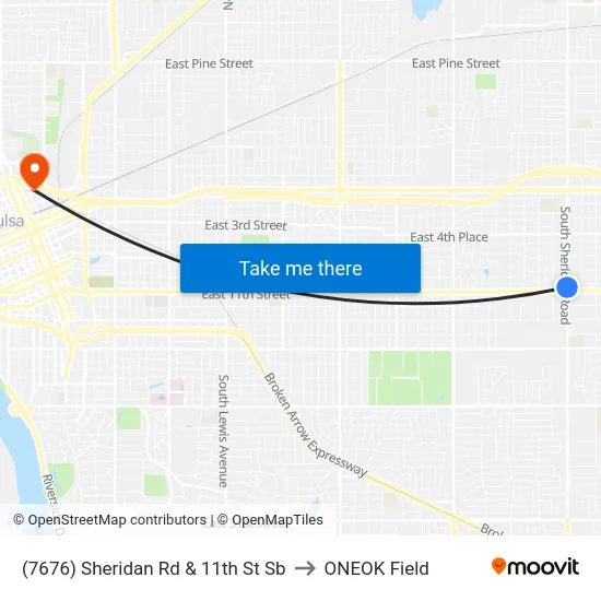 (7676) Sheridan Rd & 11th St Sb to ONEOK Field map