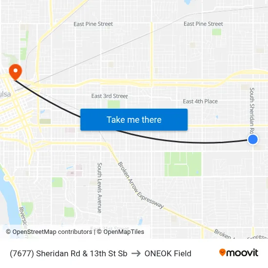 (7677) Sheridan Rd & 13th St Sb to ONEOK Field map