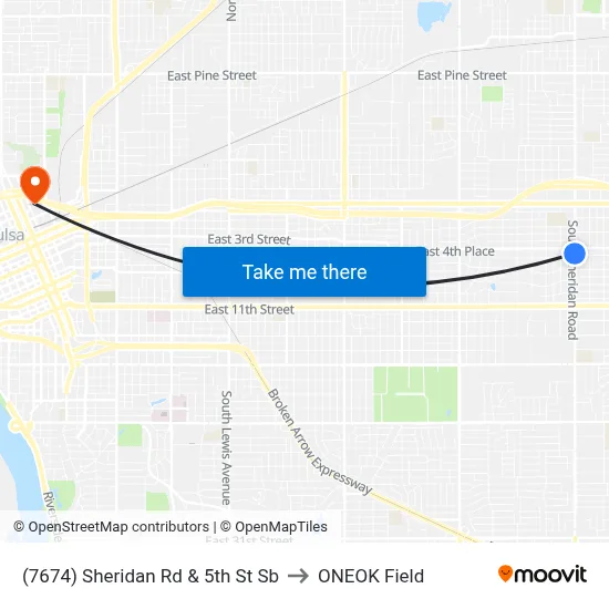 (7674) Sheridan Rd & 5th St Sb to ONEOK Field map