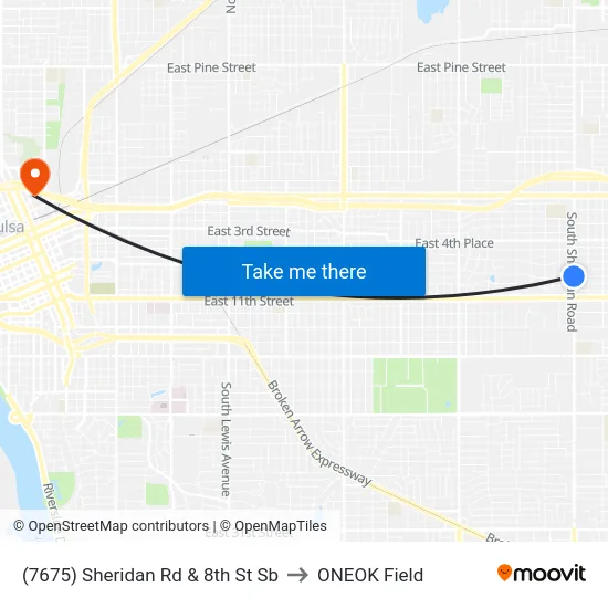 (7675) Sheridan Rd & 8th St Sb to ONEOK Field map