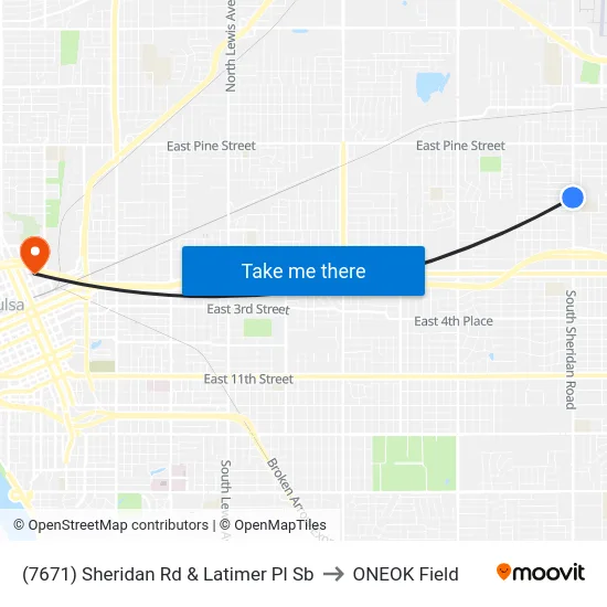(7671) Sheridan Rd & Latimer Pl Sb to ONEOK Field map