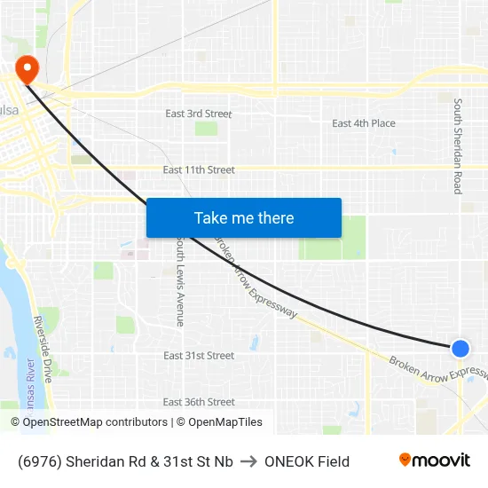 (6976) Sheridan Rd & 31st St Nb to ONEOK Field map
