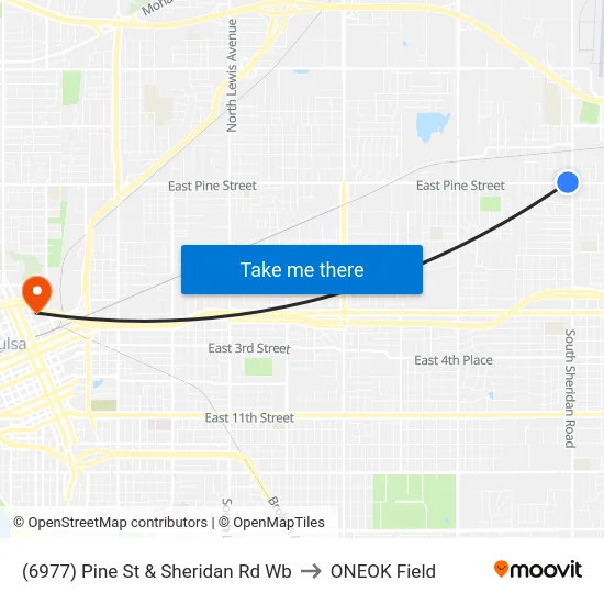 (6977) Pine St & Sheridan Rd Wb to ONEOK Field map