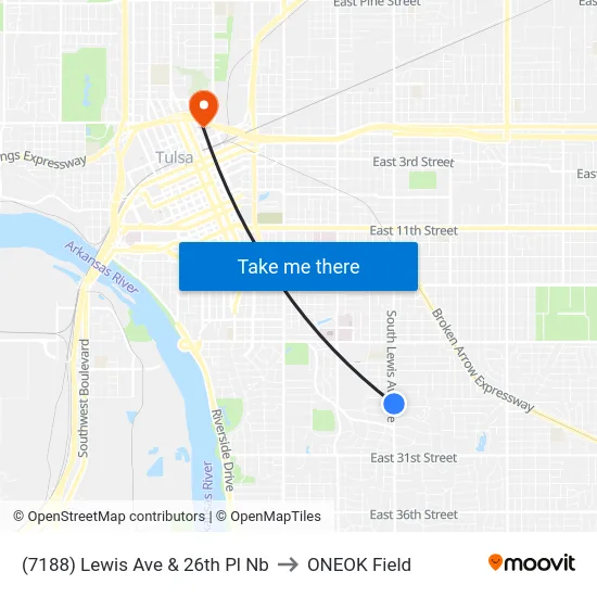 (7188) Lewis Ave & 26th Pl Nb to ONEOK Field map