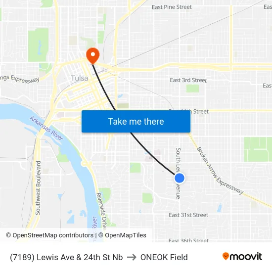(7189) Lewis Ave & 24th St Nb to ONEOK Field map