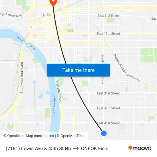 (7181) Lewis Ave & 45th St Nb to ONEOK Field map