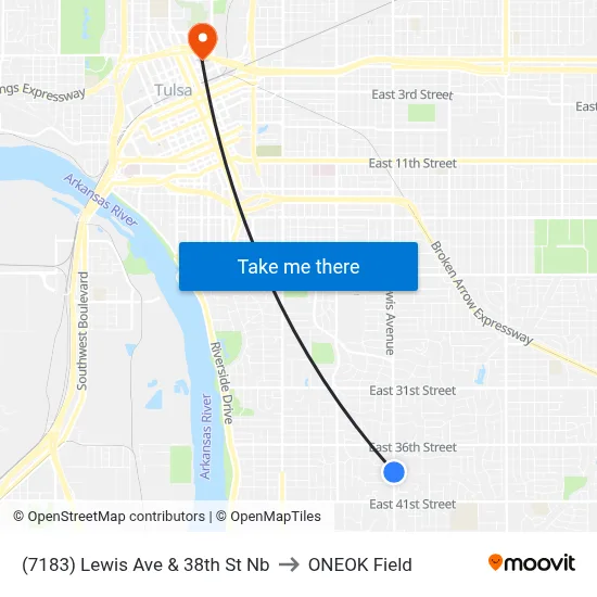 (7183) Lewis Ave & 38th St Nb to ONEOK Field map