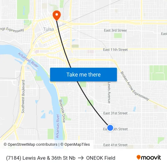 (7184) Lewis Ave & 36th St Nb to ONEOK Field map