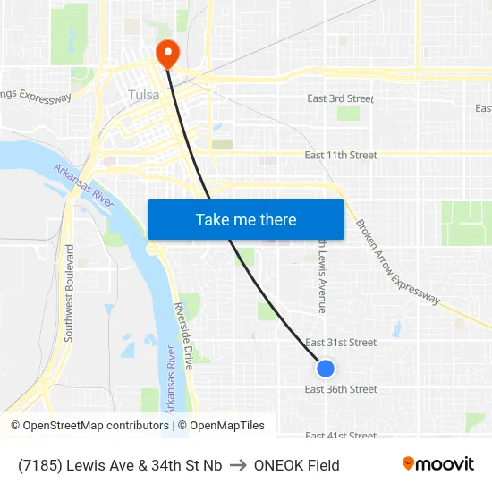 (7185) Lewis Ave & 34th St Nb to ONEOK Field map