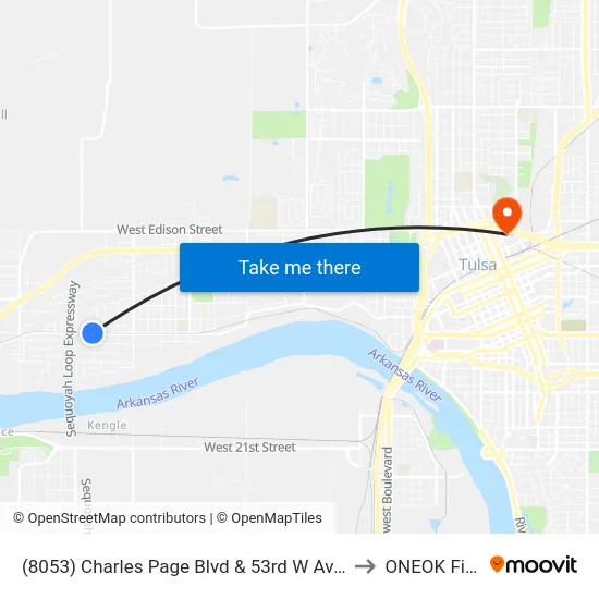 (8053) Charles Page Blvd & 53rd W Ave Wb to ONEOK Field map