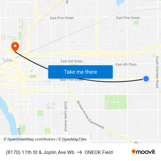 (8170) 11th St & Joplin Ave Wb to ONEOK Field map