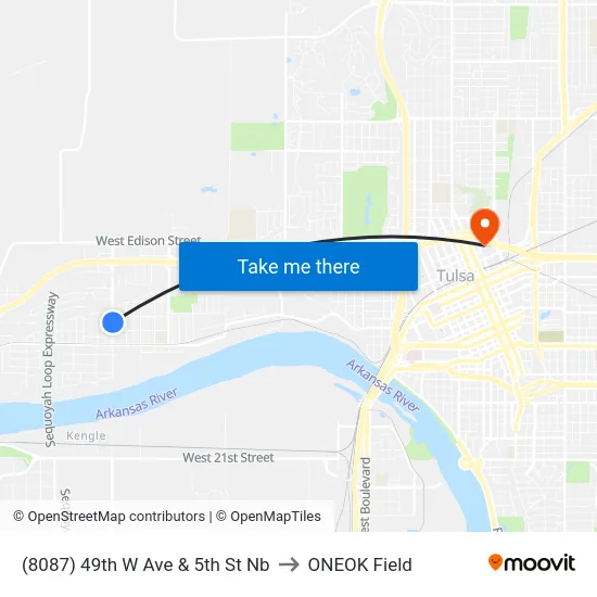 (8087) 49th W Ave & 5th St Nb to ONEOK Field map