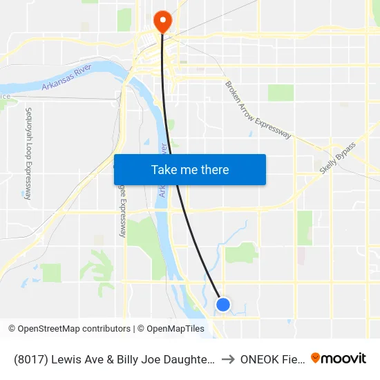 (8017) Lewis Ave & Billy Joe Daughterty to ONEOK Field map
