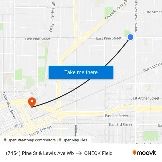 (7454) Pine St & Lewis Ave Wb to ONEOK Field map