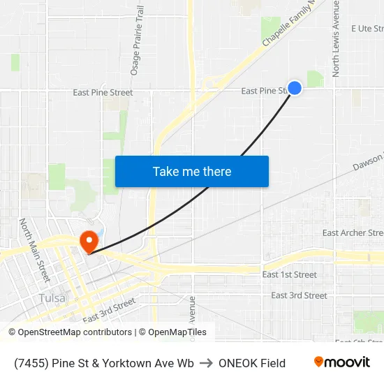 (7455) Pine St & Yorktown Ave Wb to ONEOK Field map