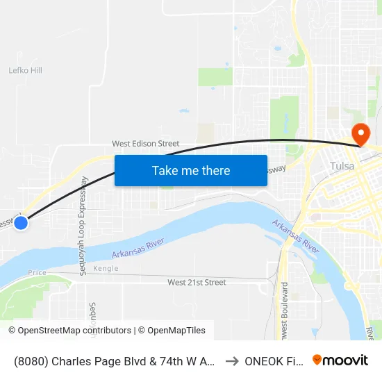 (8080) Charles Page Blvd & 74th W Ave Eb to ONEOK Field map